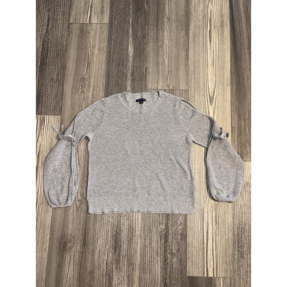 American Eagle Sweater Women's Ribbed Open Tie Sleeve Pullover Knit Gray Large